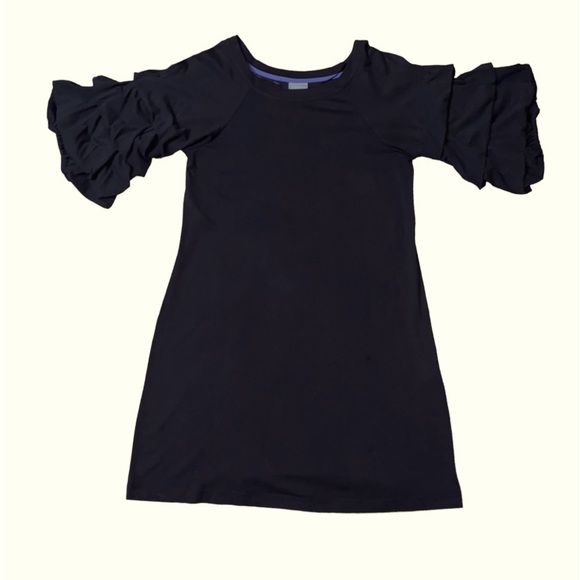 ViVi By Violet Weekend Ruffle Puff Sleeve Charcoal Black Dress 100% Cotton S - Picture 2 of 15